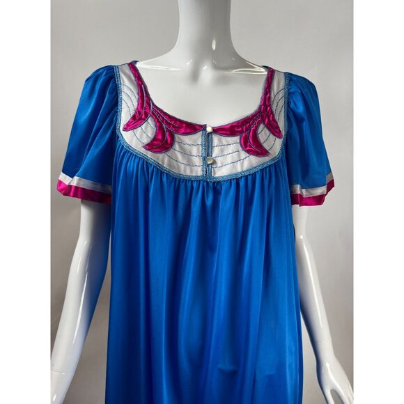 Vintage Henson Blue Nylon Nightgown With Pink & White Trim Small NWT Made in USA - Picture 5 of 16